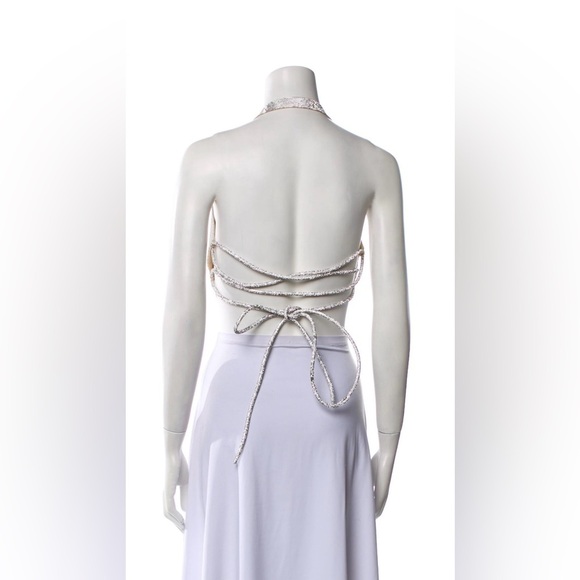 Nue Estelle Top Silver Sequin Halter Top Sz Large - Picture 10 of 10